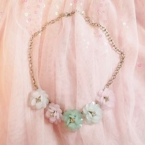 Pastel rhinestone bling flower silver necklace